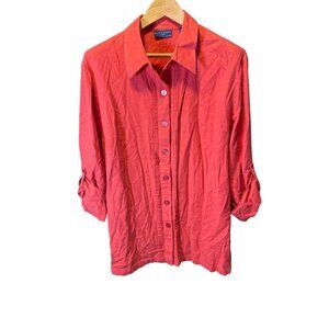 Karen Scott Dark Pink Roll Tab Sleeve Button Up Blouse Top Sz 2X